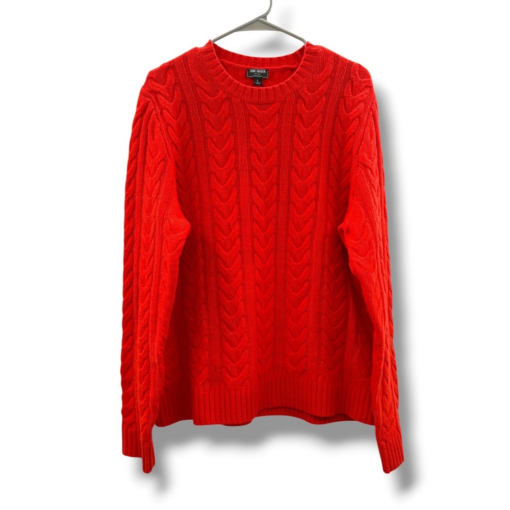 Todd Snyder Sweater Mens Large Red Cable Knit 100% Merino Wool‎ Crew Pullover